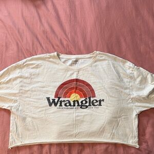 Wrangler Cream Cropped Tee with Sunset Graphic